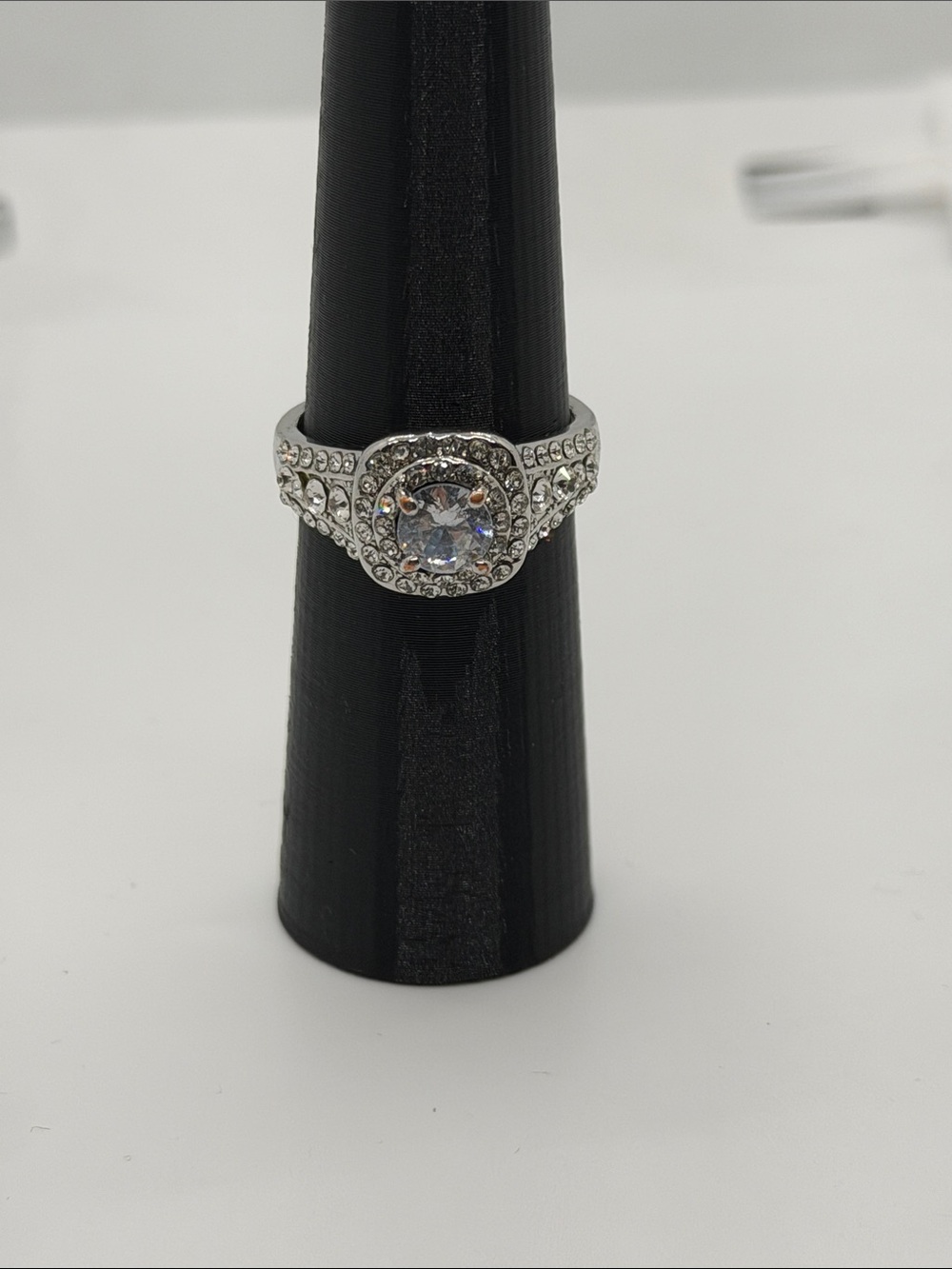 Silver Crystal Halo Statement Ring - Silver size 10